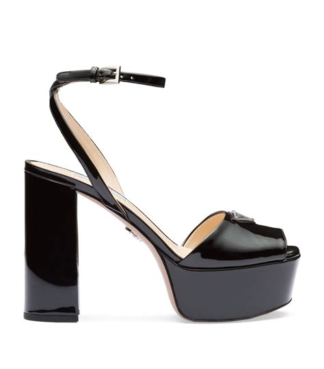 prada patent leather peep-toe wedge sandals|Prada platform sandals.